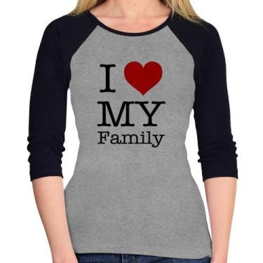 Imagem de Baby Look Raglan I Love My Family Manga 3/4 - Foca na Moda, Cinza, Pre
