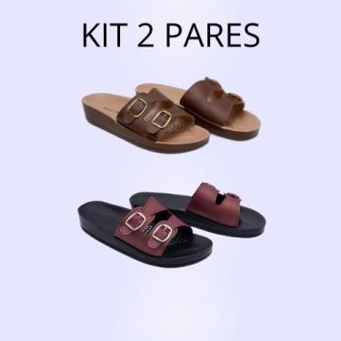 Imagem de Kit 2 Sandalia  Feminina Ortopédica Confortavel Papete Macia Leve - Te