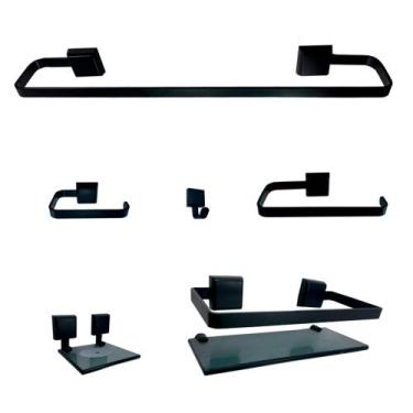 Imagem de 2 Kits Para Banheiro Luxo Preto 6 Peças Fumê - J.A