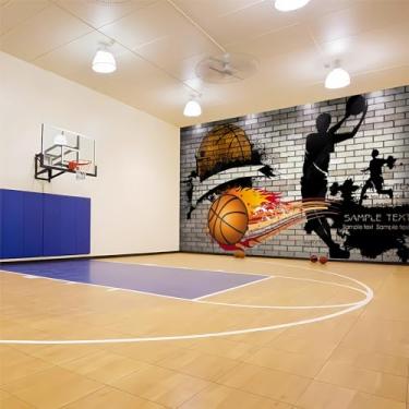 Imagem de Lcythiazole Mural de papel de parede de basquete, mural de papel de parede esportivo retrô, mural de papel de parede de tamanho personalizado, para sala de basquete, academia, quarto, sala de estar,
