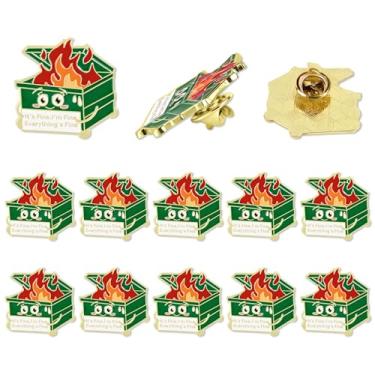 Imagem de 10 alfinetes de lixeira, broche de lapela esmaltado de lixo positivo com 10 botões It's Fine I'm Fine Everything is Fine Pinos inspiradores de fogo de lixo joias presentes para o Natal