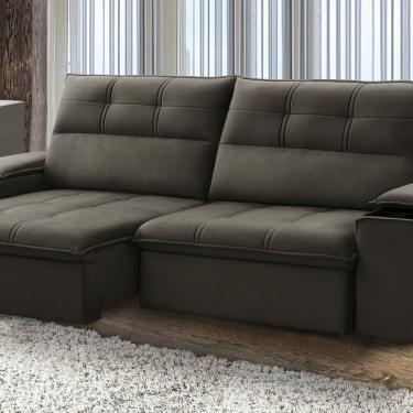 Imagem de Sofá Retrátil e Reclinável França 250 cm com Porta Copos e Objetos Marrom