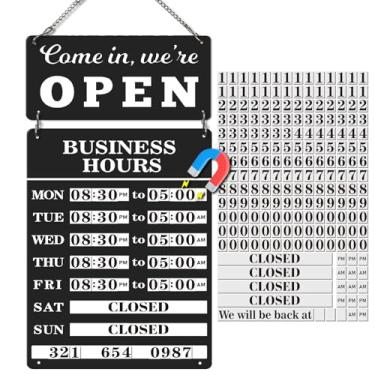 Imagem de Placa magnética mutável de horário comercial com placas abertas e fechadas de dupla face, placas de metal de funcionamento para portas ou janelas de vidro (preto)