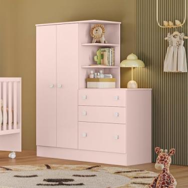 Imagem de Guarda Roupa Roupeiro com Cômoda Doce Sonho Rosa Qmovi