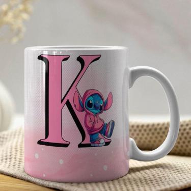 Imagem de Caneca De Porcelana Stitch Letras A-z 325ml Rosa K