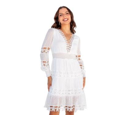 Imagem de Vestido Curto Com Guipir E Babados Premium Tendencia Verão - Sml Fashi
