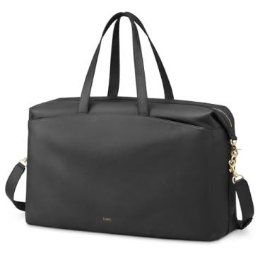 Imagem de Kattee Bolsas femininas de viagem de couro para mulheres, bolsa esportiva noturna, bolsa grande, Preto