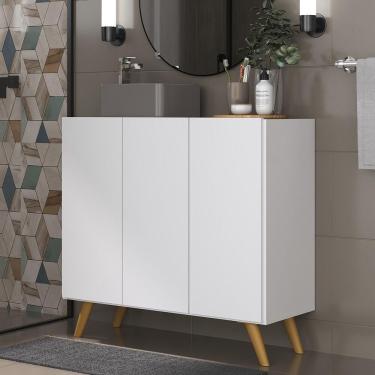 Imagem de Gabinete Banheiro 3 Portas Retrô 90Cm Mp5030 Branco/Natural