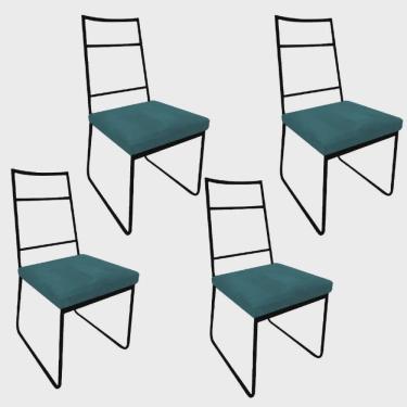Imagem de Kit 04 Cadeiras Sala de Jantar Escritório Office Stark Industrial Ferro Preto Suede Azul Turquesa - Ahz Móveis