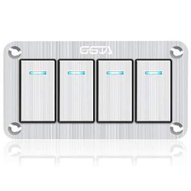 Imagem de GGTA Painel de interruptores balancim náuticos de 4 grupos à prova d'água, interruptor basculante de alumínio pré-fio 12-24V, interruptor de alternância marítimo multifuncional para trailer, caminhão,