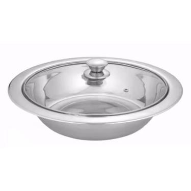 Imagem de Saladeira Em Inox Com Tampa De Vidro 35cm Importado Premium - FRATELLI