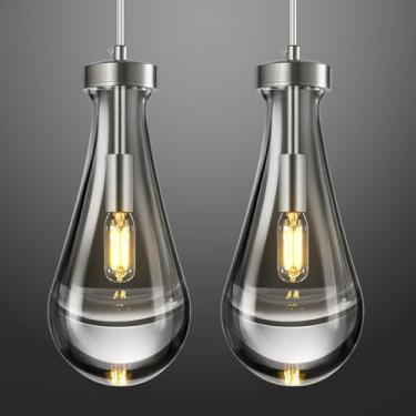 Imagem de LIANGMH Luminárias Pendentes Raindrop, Luminárias Suspensas Em Níquel, Em Formato De Gota De Chuva, De Vidro Sólido Transparente, Lustres Modernos Para Sala De Jantar, Varanda, Corredor, Sala De Es