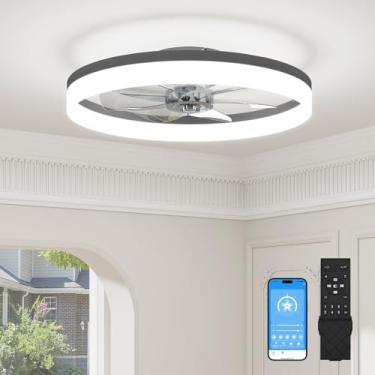 Imagem de VOLISUN Ventiladores De Teto De Perfil Baixo Com Luzes E Controle Remoto, Ventiladores De Teto Embutidos De 23,6 Pol. Com Luz, Ventilador Fandelier Sem Lâminas Regulável De 3000K A 6500K (Preto)