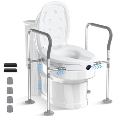 Imagem de Assento sanitário elevado com alças, elevador elevado de assento sanitário para idosos, elevador de assento de vaso sanitário, altura e largura ajustáveis, vaso sanitário para idosos, grávidas e