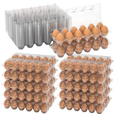 Imagem de 60 caixas de ovos baratas a granel, caixas grandes de plástico com 12 unidades, 1 dúzia de porta-ovos reutilizável para armazenar, compartilhar, vender, caixas de ovos transparentes para fazendas