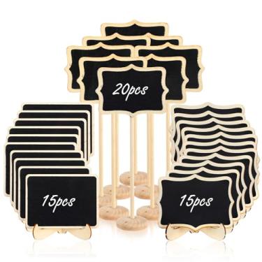 Imagem de Pacote com 50 mini placas de lousa para alimentos, 3 formas pequenas placas de lousa com suporte, placas de comida de madeira para buffet, casamentos, eventos, restaurantes e cafés