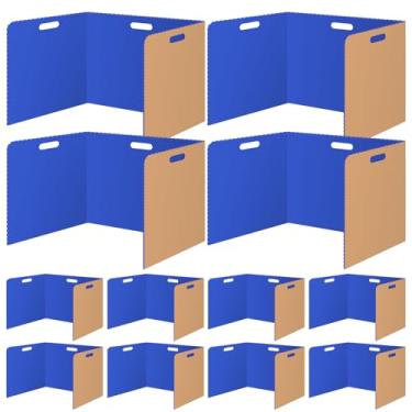 Imagem de 12 peças de pastas de privacidade para estudantes divisórias de mesa azuis divisórias de teste de sala de aula, placas de privacidade para mesas de estudantes, divisórias de painel de privacidade, divisórias de mesa com três dobras para escola