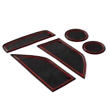 Imagem de CupHolderHero para Ford Mustang Accessories 2015-2021 Premium personalizado interior antiderrapante antiderrapante, inserções de suporte de copo, tapetes de revestimento de console central, forros de bolso de porta, conjunto de 5 peças (acabamento vermelho)