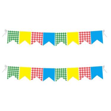 Imagem de Decoração Junina Faixa Bandeirinhas Xadrez Colorida em TNT 2,6m - Piff