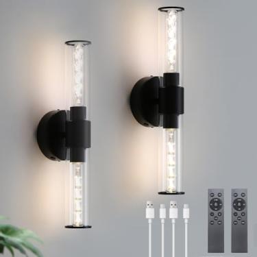 Imagem de HONGREN Conjunto De Duas Arandelas Parede Pretas, Recarregáveis, Com Controle Remoto E Luzes Led Reguláveis Para Sala Estar, Quarto Corredor (Pacote 2)