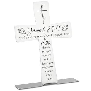 Imagem de FTONENI Placa Cristã Com Versículo Bíblico, "Pois Eu Sei Quais São Os Seus Planos", Jeremias 29:11, Minimalista Escrituras, Presentes De Batismo, Decoração Para Casa, Mesa Em Cruz - Fsb091