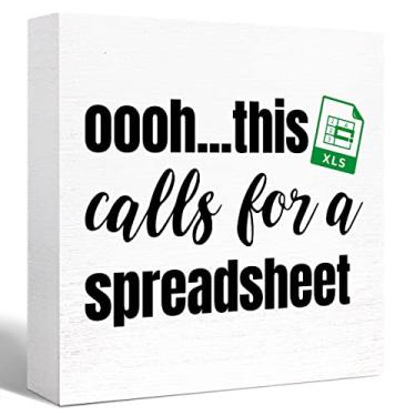 Imagem de SJNH Placa De Caixa Madeira Engraçada Para Escritório "Oooh, Isso Pede Uma Planilha" Bloco Decoração Mesa Casa Presente Amigo Colega Trabalho Funcionário