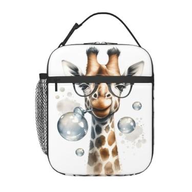 Imagem de VODRM Lancheira fofa de girafa para crianças, divertida bolsa térmica para estudantes, sacolas térmicas reutilizáveis de animais para escola, trabalho, piquenique, acampamento, atividades ao ar livre