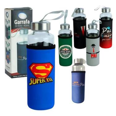 Imagem de 2 Garrafas de Vidro C/ Alça Capinha Personalizada Não Vaza 400ml - Int