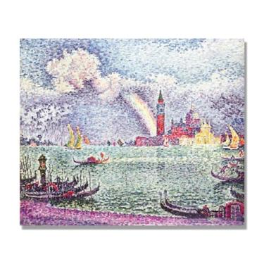Imagem de NHLDZYH Impressões Paul Signac, (arco-íris, Veneza), reproduções de pinturas famosas, imagem de arte abstrata para sala de estar quarto decoração de casa. 80 x 96 cm-31,4 x 37,8 pol. Apenas tela