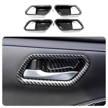 Imagem de KELEIMAI Acessórios de carro aptos para Nissan Sentra 2020 2021 2022 2023 2024 2025 maçaneta interior tigela decoração adesivo guarnição (fibra de carbono) 4 peças ABS