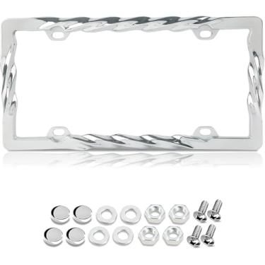Imagem de Moldura de placa de licença de arame farpado, moldura de placa de licença de elo de corrente, molduras de placa de licença cromadas para homens, moldura de placa de licença engraçada, moldura legal