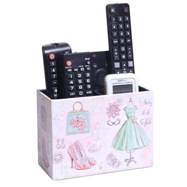 Imagem de RAHMTOWN Suporte decorativo de controle remoto, caixa de armazenamento de couro para TV, organizador de mesa, pincel de maquiagem, porta-canetas, compatível com controles de TV, controles de mídia
