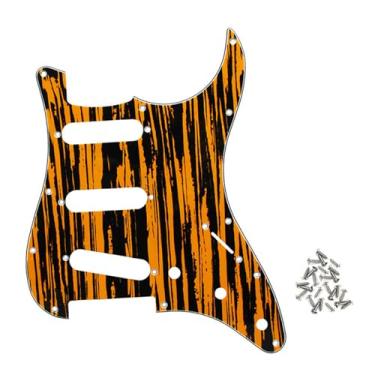 Imagem de ROZILO Placa de proteção para guitarra elétrica SSS 11 furos de vime amarelo preto para USA/México Stratocaster peças de guitarra estilo moderno