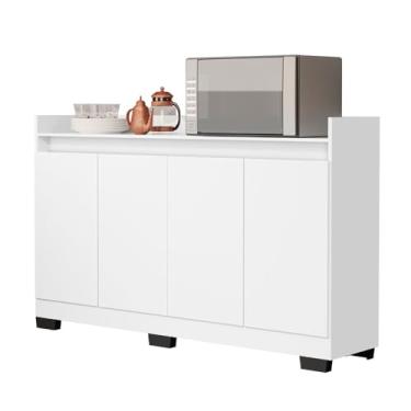 Imagem de Rack Aparador Buffet Cantinho Café Retrô 4 Portas Escritório Hall Entrada(RYZEN 4 PT - BRANCO)