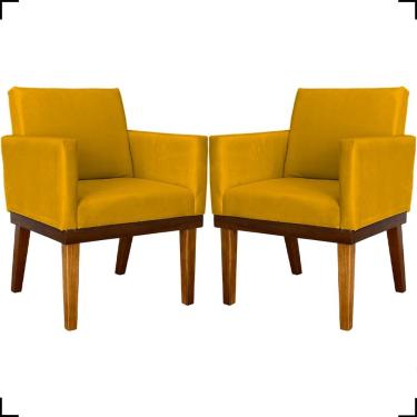 Imagem de Kit 2 Poltronas Decorativa Para Sala Recepção Consultório Escritório Base Em Madeira Divine Suede