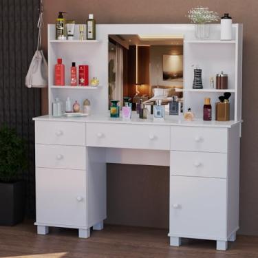 Imagem de Penteadeira Oásis com Espelho Gavetas Portas e Nichos Ampla em Ideal para Maquiagem e Organização