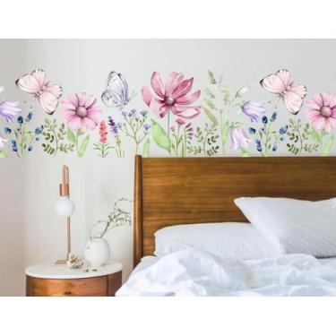 Imagem de Adesivo de Parede Flores florais Aquarela Cabeceira Rodapé - Adesivos 
