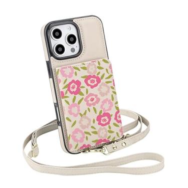 Imagem de uCOLOR Capa feminina tipo carteira para iPhone 16 Pro, bolsa transversal com zíper com alça de ombro e porta-cartões com bloqueio de RFID (floral, iPhone 16 Pro)