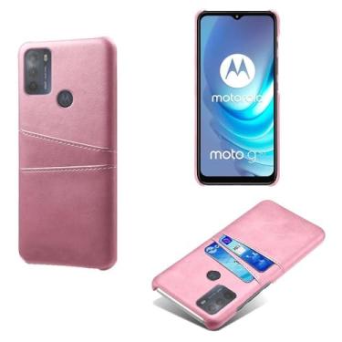 Imagem de Capas Compatível com MOTO G50,Caso de couro PU-Tampa de telefone a prova de choque com 2 slots de cartão,Proteção anti-impressão digital e anti-gota-Pink