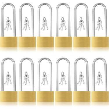 Imagem de Yaocom 12 cadeados de latão sólido com chave, cadeado amarelo pequeno, cadeado longo para galpões, cadeado forte com a mesma chave para caixa de ferramentas de bagagem (40 mm)