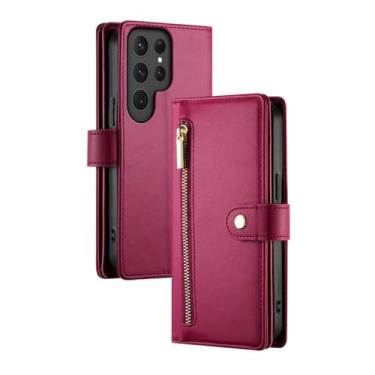 Imagem de HJZSZX Para Samsung S23 Ultra Crossbody Zip Wallet Couro Phone Case Lanyard Flip Bolsa Capa (Para Samsung S23 Ultra/Vermelho)