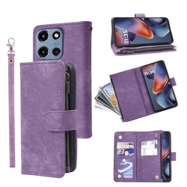 Imagem de Dibosom Capa carteira para Motorola Moto G 5G 2025 com cordão de pulso e suporte de cartão de crédito flip de couro vintage premium acessórios para celular G5G 5 G G5 mulheres homens roxo