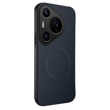 Imagem de LTLMYDAM Capa fina para Huawei Pura 70 Ultra/70 Pro/70 Pro+/70, elegante textura de fibra de carbono com sucção magnética, proteção contra quedas, azul, 70 Pro+