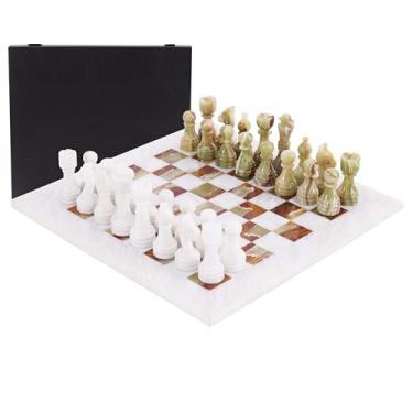 Imagem de Marble Chess Set for Adults 15" Handmade White & Green Board Game with 32 Chess Pieces, 2 Extra Queens & Storage Box, Luxury Travel Game, Elegant Gift for Home Decor