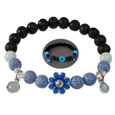 Imagem de LXSSLY Pulseiras femininas de pedra vulcânica natural de 8 mm, pulseiras luminosas de girassol, pulseira brilhante de pedra vulcânica, pulseira de proteção com contas elásticas elásticas para homens