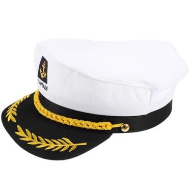 Imagem de SHINEOFI 1 chapéu de capitão marinheiro, boné de fantasia de barco marinho branco para Halloween, festas náuticas e acessórios de cosplay