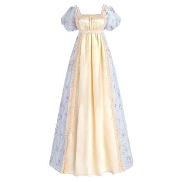 Imagem de LTAKK Regency Dress Vestido feminino Regency com cintura império, festa de chá, vestido vitoriano com faixa e corsage, Champanhe, XXG