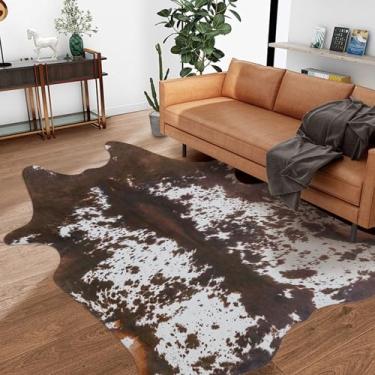 Imagem de Tapete de couro sintético de vaca com estampa de animal para decoração de casa ocidental para sala de estar e quarto (14 x 16 m)