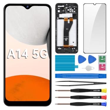 Imagem de BESJMYT Substituição de tela para Samsung Galaxy A14 com moldura LCD digitalizador sensível ao toque, montagem completa e botão lateral, alto-falante de orelha, vibração, motor de vidro, kit de