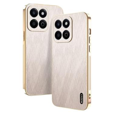 Imagem de Yarxiawin Capa de telefone para Honor X7C à prova de choque, textura de fio dourado para Honor X7C capa de silicone fina galvanizada preta capa de couro anti-impressão digital (dourada)